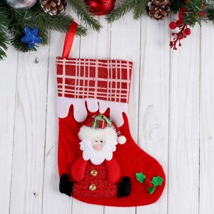Носок для подарков 'Снежный кантик' 18*25 см, дед мороз, красный