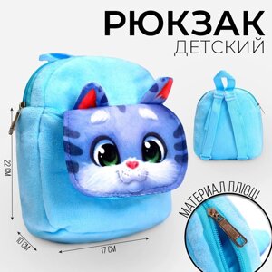 Рюкзак детский плюшевый 'Котик'с карманом, 22x17 см