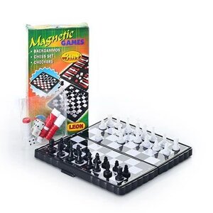 Карманный набор настольных игр 3 в 1 Magnetic Games {магнитные шахматы + нарды + шашки}