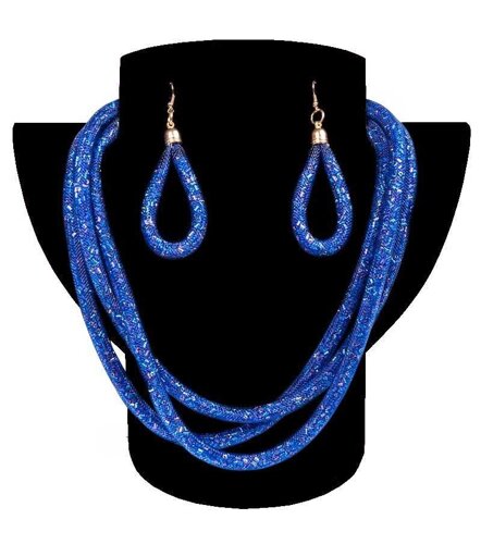 Комплект ожерелье тройное и серьги «Звездная пыль»Синий)