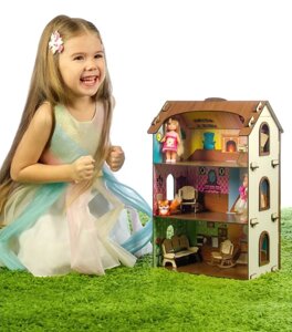 Кукольный домик - конструктор из дерева с набором декоративных наклеек (Лоли»