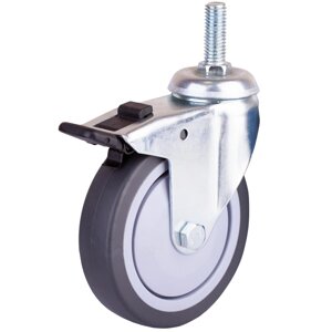Колесо поворотное, с тормозом, с резьбой М12 100 мм, до 70 кг, цвет серый