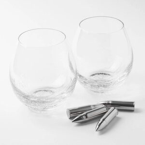 Набор для виски, 2 перс, 6 пр, стаканы/кубики, стекло/сталь, Кракелюр, Пули, Bullet