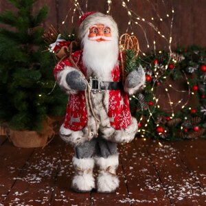 Дед Мороз "В костюме со снежинками и с ремешком" 50 см, красный