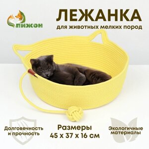 Экологичный лежак для животных (хлопок+рогоз), 45 х 37 х 16 см, вес до 25 кг, жёлтая