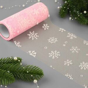 Фатин со снежинками, 15 см, 11 1 г/кв. м, 9,1 0,5 м, цвет розовый №45