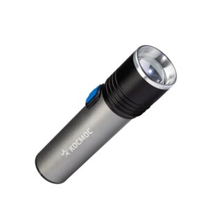 Фонарь аккумуляторный КОСМОС, ручной LED 3Вт линза зум АКБ, Li-ion 18650 1.2А. ч, USB-шнур анодир. алюм.