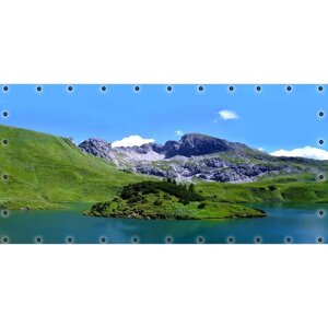 Фотосетка, 314 155 см, с фотопечатью, люверсы шаг 0.3 м, «Озеро и горы-1»