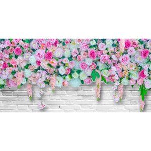 Фотосетка, 320 155 см, с фотопечатью, «Розы на белой кирпичной стене»