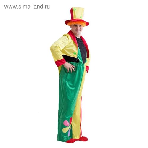 Карнавальный костюм "Клоун", шляпа с волосами, комбинезон, пиджак, р-р 50-54