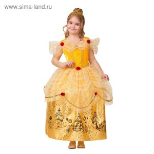 Карнавальный костюм «Принцесса Белль», текстиль-принт, платье, перчатки, брошь, р. 30, рост 116 см