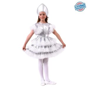 Карнавальный костюм «Снежинка», рисунок в виде пайеток, платье, кокошник, рост 122-128 см