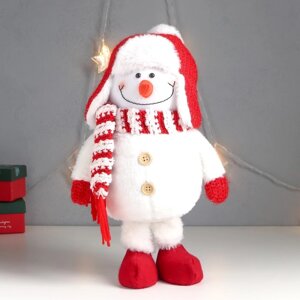 Кукла интерьерная "Снеговик в красной шапке-ушанке с бомбошкой" 40х17х16 см