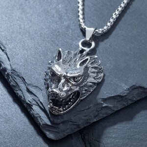 Кулон-амулет «Помпеи» волк, цвет чернёное серебро, 70 см