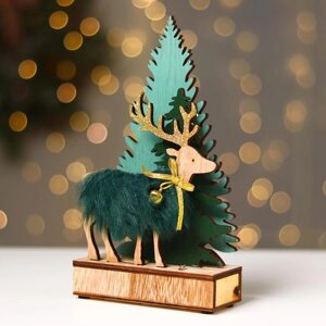 Новогодний декор с подсветкой «Ёлочки и олень с колокольчиком» 6419.5 см, зелёный
