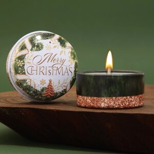 Новогодняя свеча в железной банке «Merry Christmas», аромат ваниль, диам. 4,8 см