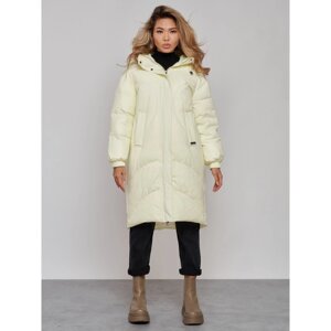 Пальто утепленное зимнее женское, размер 50, цвет светло-жёлтый