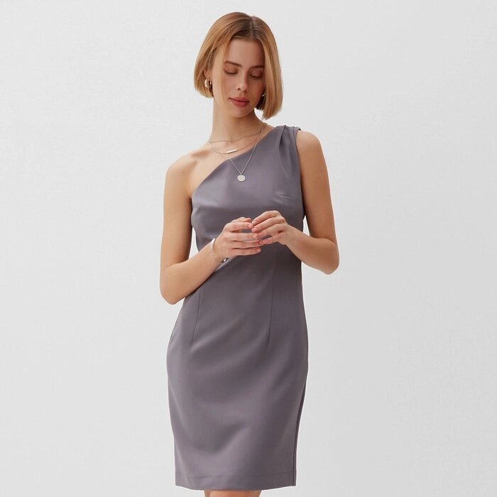 Платье женское на одно плечо MINAKU: Casual Collection цвет серый, р-р 46 - фото