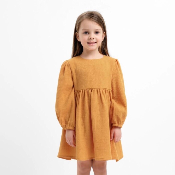 Платье детское с длинным рукавом KAFTAN "Муслин", размер 26 (80-86 см), цвет горчичный - особенности
