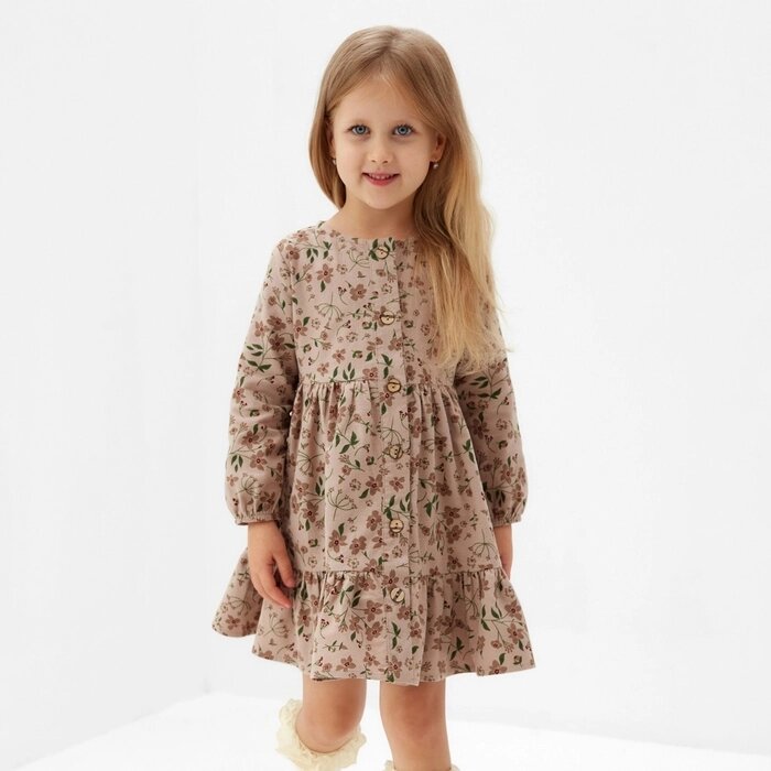 Платье для девочки MINAKU: Cotton collection цвет бежевый в цветочек, рост 122 см - гарантия