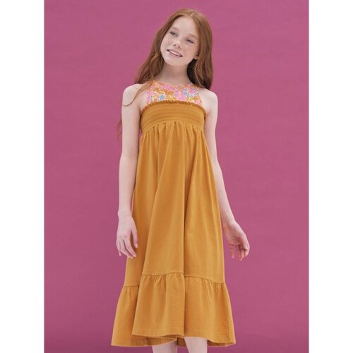 Платье для девочек, рост 128 см, цвет янтарный