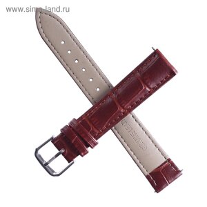 Ремешок для часов "Bugert", 18 мм, l-20 см, натуральная кожа, фактура крокодил, коричневый