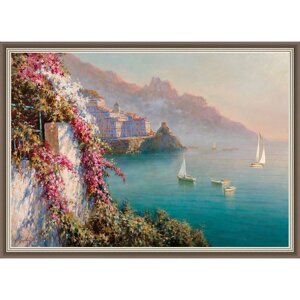 Репродукция картины «Амальфи. Цветы над морем», 70х100 см, рама 55-004В