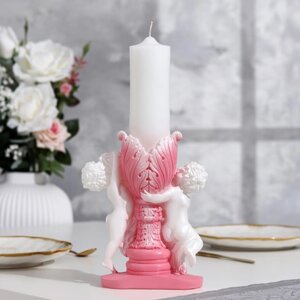 Свеча фигурная свадебная "Два ангела", 29,5х15 см, бело-розовая, 48 ч, домашний очаг