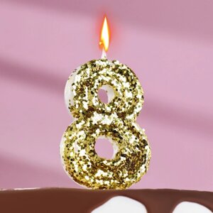 Свеча в торт «Блестки», цифра "8", золото, 6.5х4