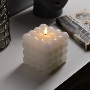 Светодиодная свеча «Куб белый», 10 11.5 10 см, воск, пластик, батарейки АААх3 (не в комплекте), свечение тёплое белое