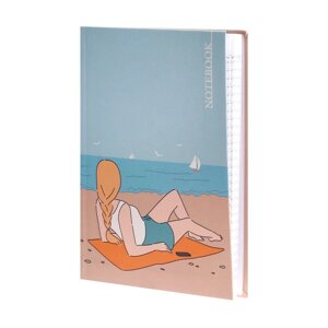 Записная книжка А6+64 листа в клетку "На пляже", интегральная обложка, матовая ламинация, блок 65г/м2