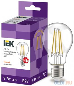 Iek LLF-A60-9-230-30-E27-CL лампа LED A60 шар прозр. 9вт 230в 3000к E27 серия 360°
