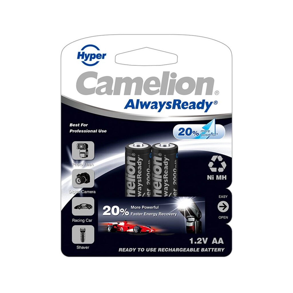 Аккумулятор CAMELION AlwaysReady "Hyper" Rechargeable Ni-MH NH-AA2000HPBP2 2 шт. в блистере от компании icopy - фото 1