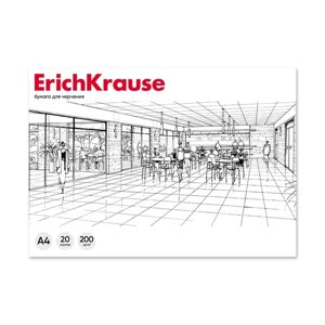 Альбом для черчения А4, 20 листов, блок 200 г/м, на клею, ErichKrause, без рамки