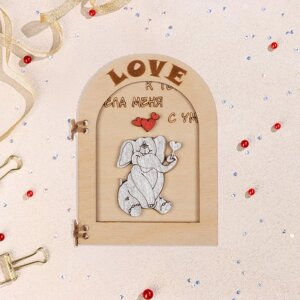 Деревянная открытка 'Love' ручная работа, светлый, слоник, 12х8 см
