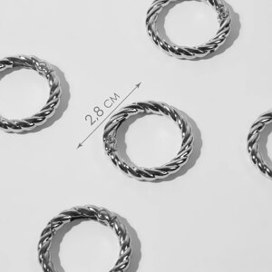 Кольцо-карабин, плетёное, d 20/28, толщина - 4 мм, 5 шт, цвет серебряный (комплект из 3 шт.)