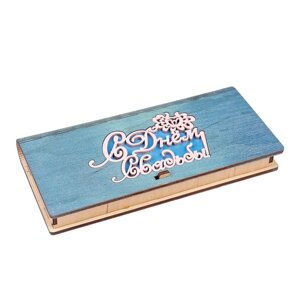 Конверт деревянный 'С Днём Свадьбы! голубой, белая надпись, 17 х 8,5 х 2 см