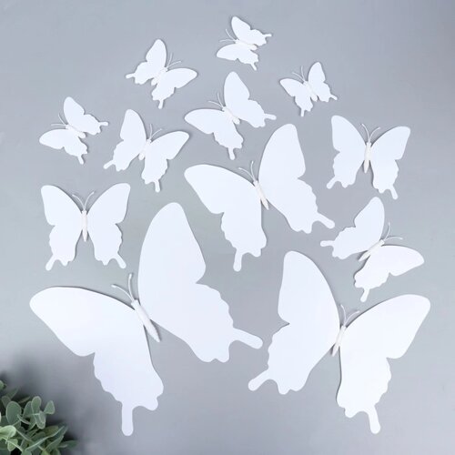 Магнит пластик 'Бабочки двойные крылья' белый набор 12 шт