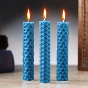 Набор свечей из вощины 'Спокойствие и достижение целей'3 шт, 8х1,7 см, 45 мин, синий