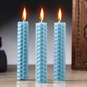 Набор свечей из вощины 'Спокойствие и внутренняя гармония'3 шт, 8х1,7 см, 45 мин, голубой
