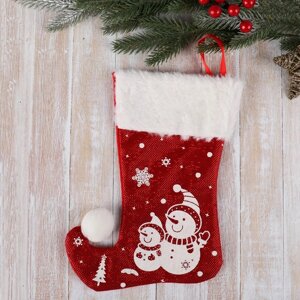 Носок для подарков 'Волшебство' Снеговики, 18х25 см, бело-красный