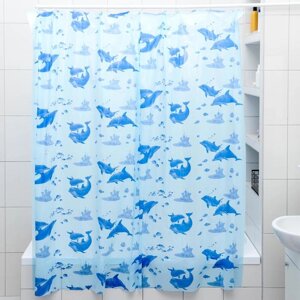 Штора для ванной 'Дельфины'180x180 см, полиэтилен, цвет голубой