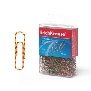 Скрепки канцелярские 28 мм, цветные, 200 штук Erich Krause 'Зебра'с виниловым покрытием, пластиковый бокс (комплект