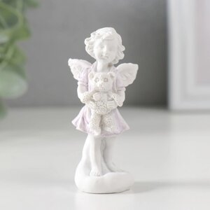 Сувенир полистоун 'Белоснежный ангел в цветной тоге с мишкой' 7,2х3,5х2,8 см
