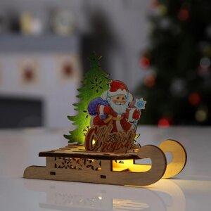Светодиодная фигура 'Сани с Дедом Морозом' 15.5 x 12 x 5.5 см, дерево, батарейки LR1130х3, свечение тёплое белое
