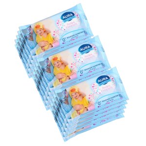 Влажные салфетки Aura Ultra Comfort детские, 15 упаковок по 15 шт