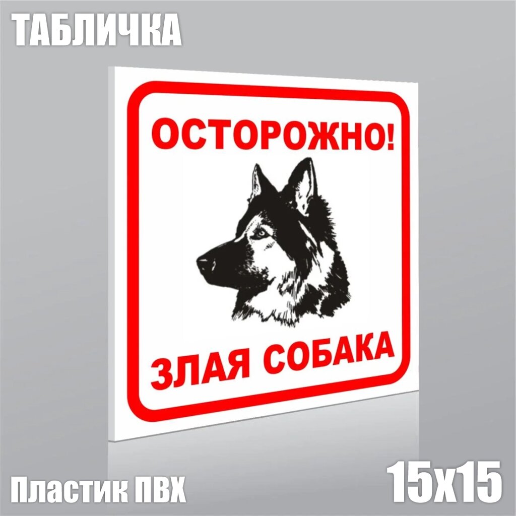 Табличка "Осторожно злая собака!ПВХ 15х15) - фото