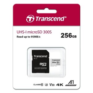 Карта памяти Micro SDXC 256Gb Transcend, Class 10 UHS-I U3, адаптер