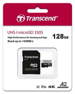 Описание Карта памяти Micro SDXC 128Gb Transcend, Class 10 UHS-I U3, адаптер