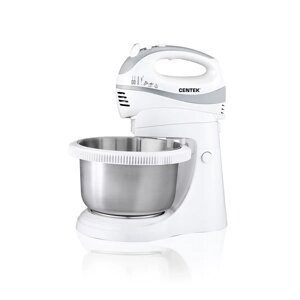 Миксер с чашей Centek CT-1107 (бел/сталь) 320Вт 5 скоростей+ турбо